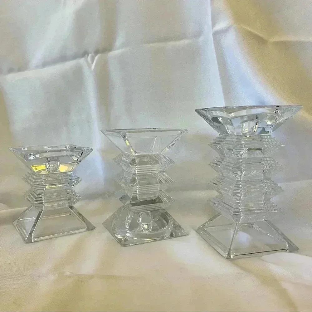 Vintage Shannon Crystal Pagoda Set of 3 New Pillar Candle Holders